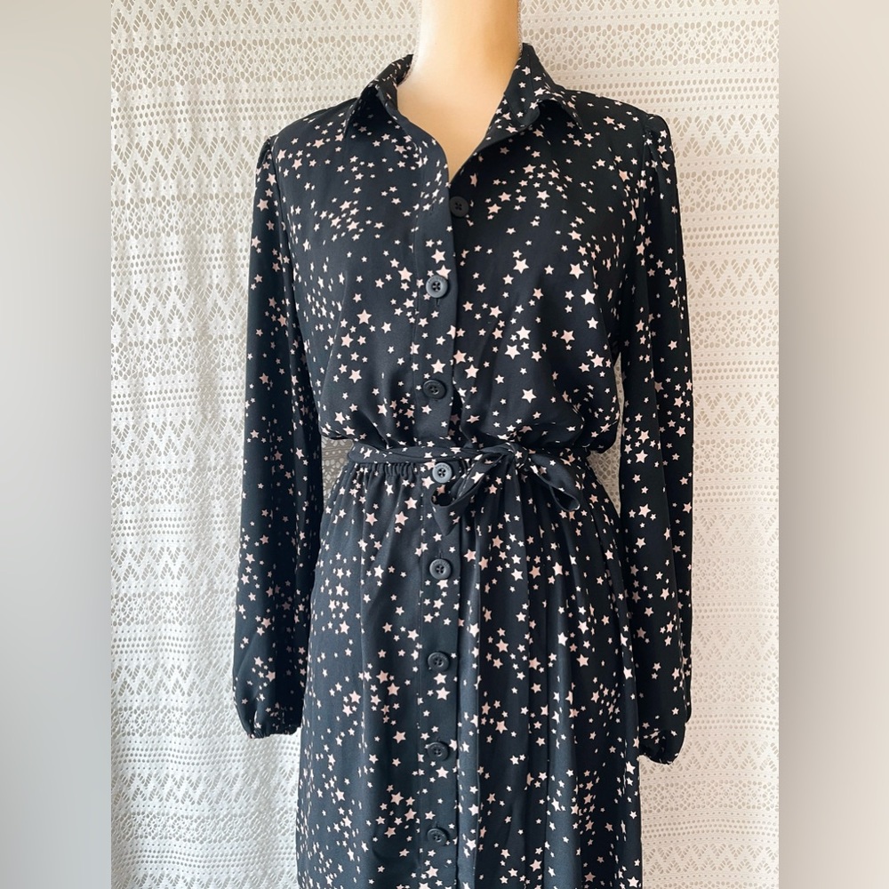 Kate Spade Black Scattered Stars Midi Shirt dress size US 10